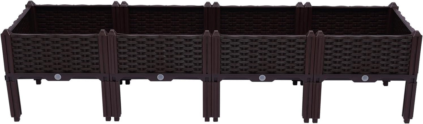 IOENC 4 Sets Raised Garden Bed, Garden, Raised Garden Beds Outdoor, Planter Boxes Outdoor, for Flowers Vegetables Flowers Growing Indoor Plants Fence Balcony Patio Gardening Supplies - Brown