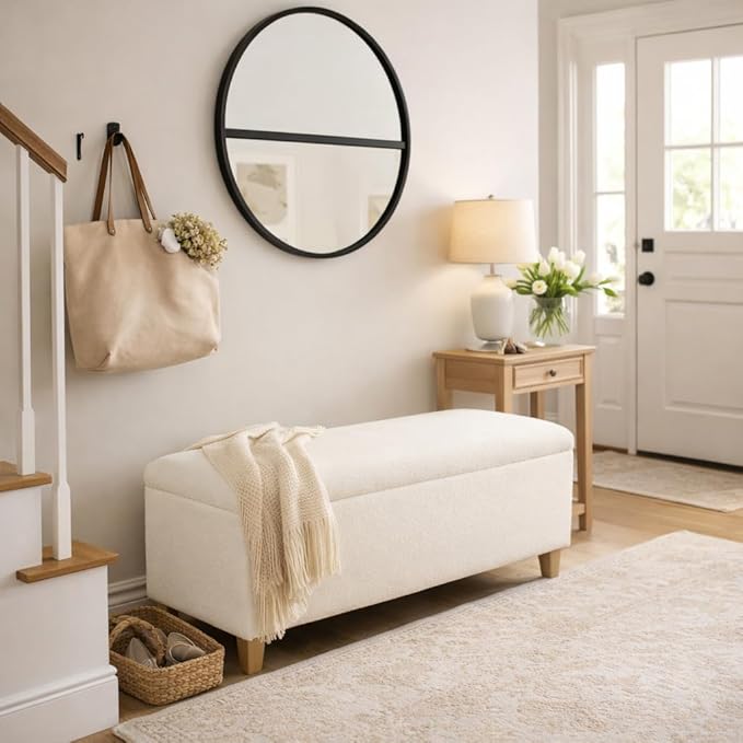 HomePop Storage Bench, Pearl Cream