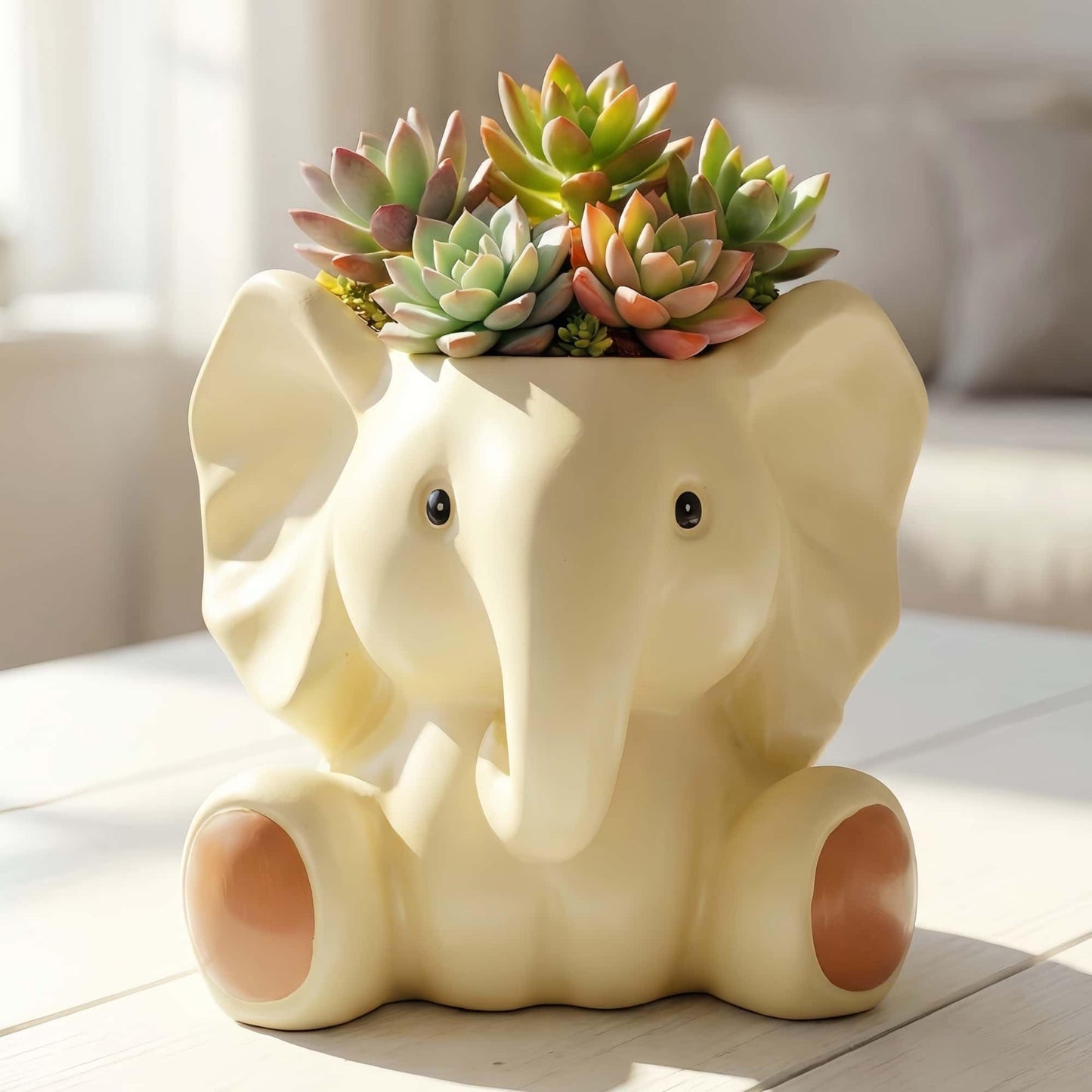 Euiroet Small Plant Container | Unique Resin Flower Pot Sculpture | Succulent Flower Pot | White Elephant Gifts for Women | Perfect Plant & Elephant Gifts | Indoor & Outdoor Use (White)