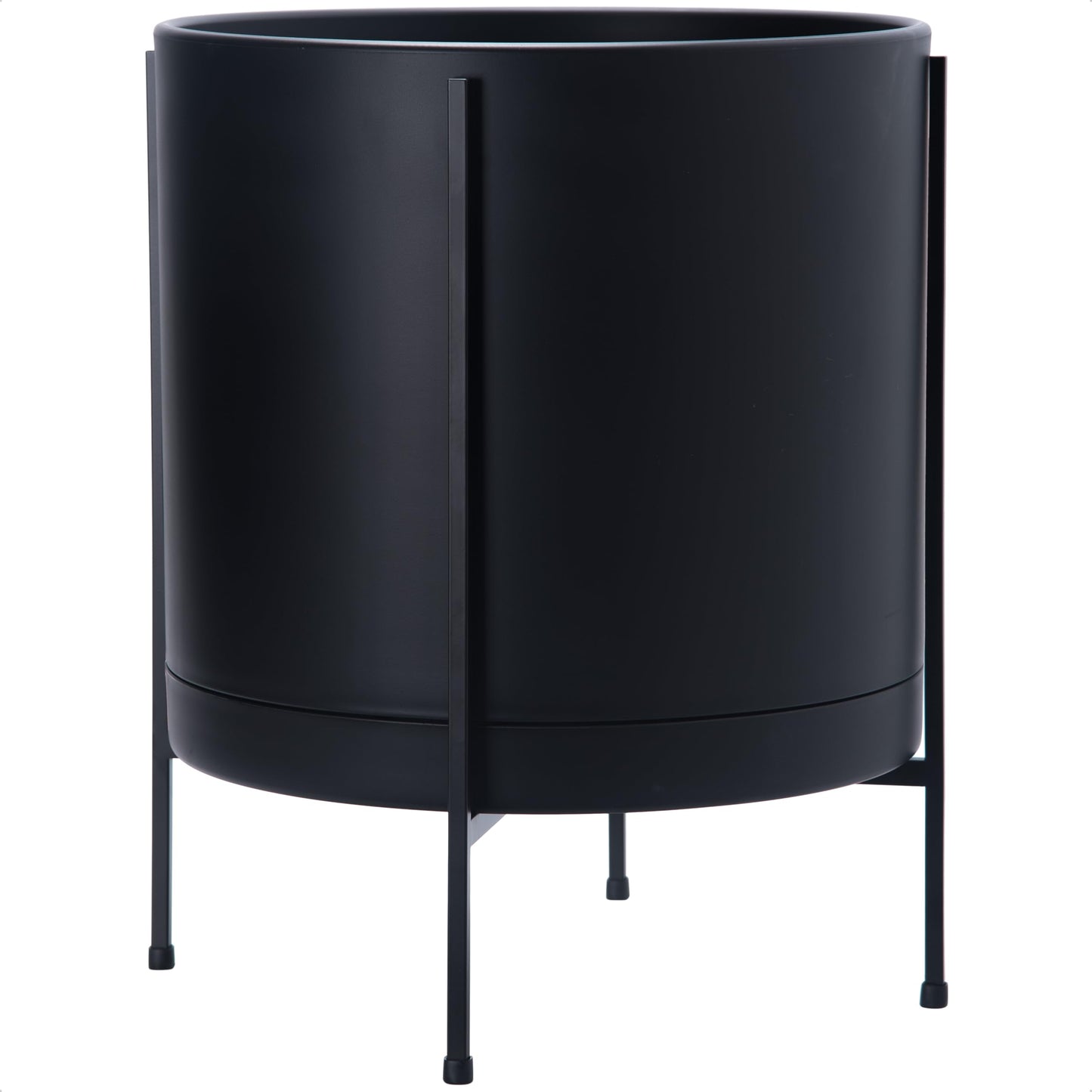 D'vine Dev 16 Inch Black Planter Pot with Stand – Modern Plastic Cylinder Flower Pot with Heavy-Duty Metal Stand for Indoor Plants, 55-D-B-5