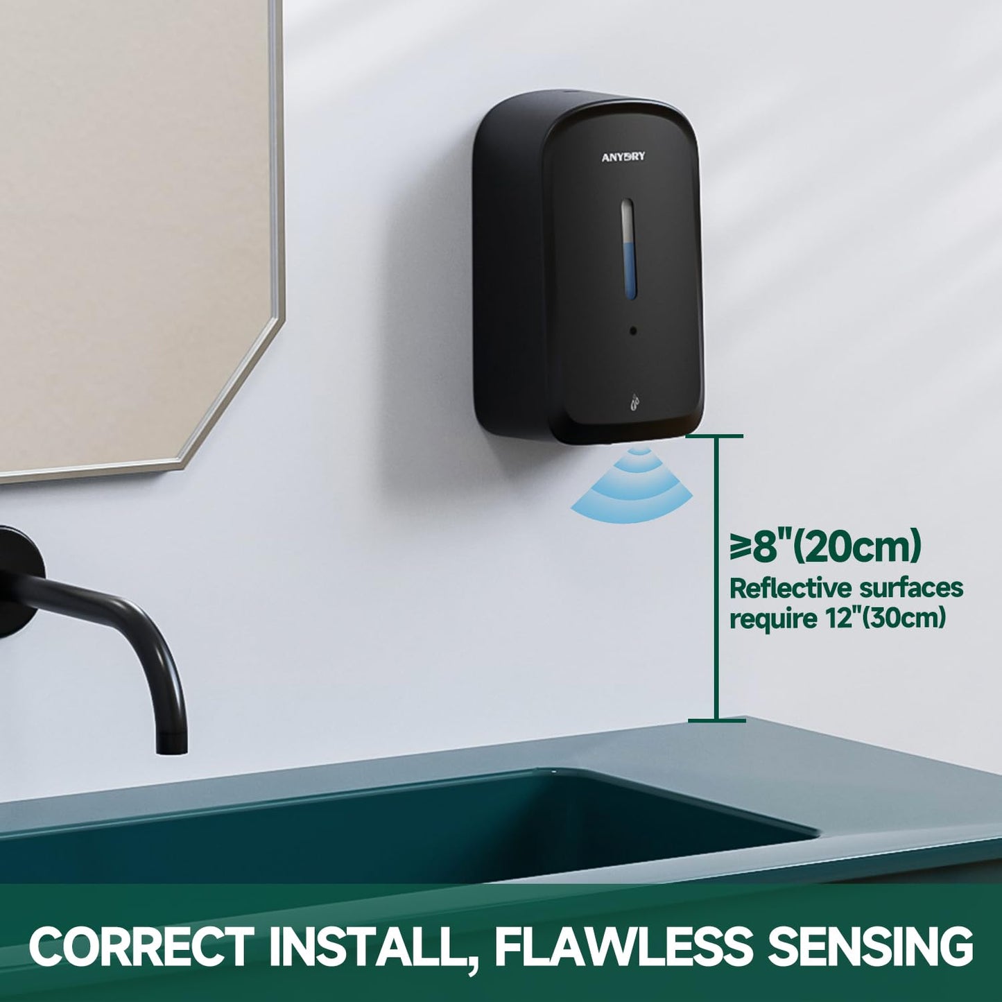 anydry Commercial Automatic Soap Dispenser Large 34oz/1000ml Capacity Wall-Mounted Touchless Liquid Dispenser for High-Traffic Restrooms, Offices, Hospitals Model AD1220S Black