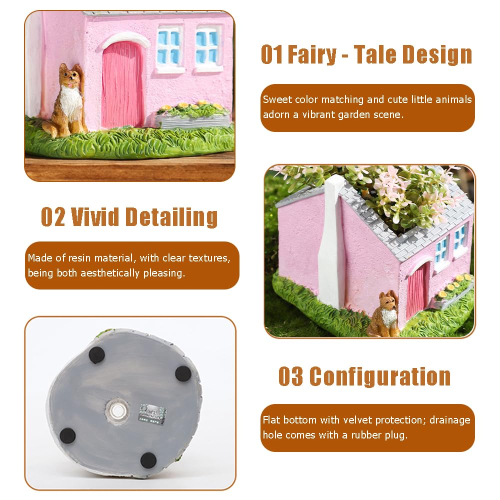 OULIGET Creative Garden House Plants Flower Pot with Drainage Holes,Cute Dog Succulent Plant Pot Decorated Desk,Garden,Living Room (Red House)