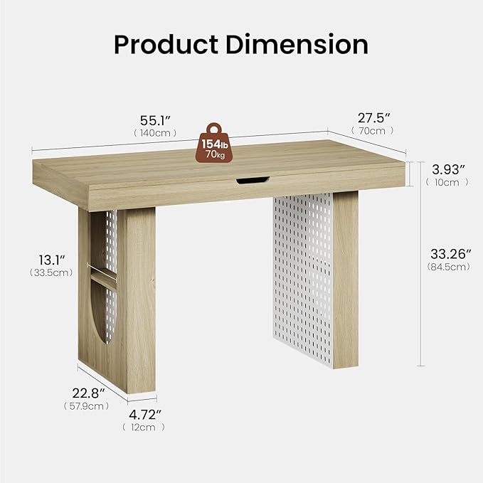 55" Convertible Computer Desk, 2-in-1 Flip-Top Desk & Dining Table