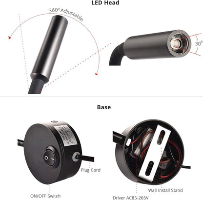 Black Bed Reading Lamps Sconce Wall Mounted Working Focus Light Bedside Headboard Flexible Gooseneck Corded Home Hotel use