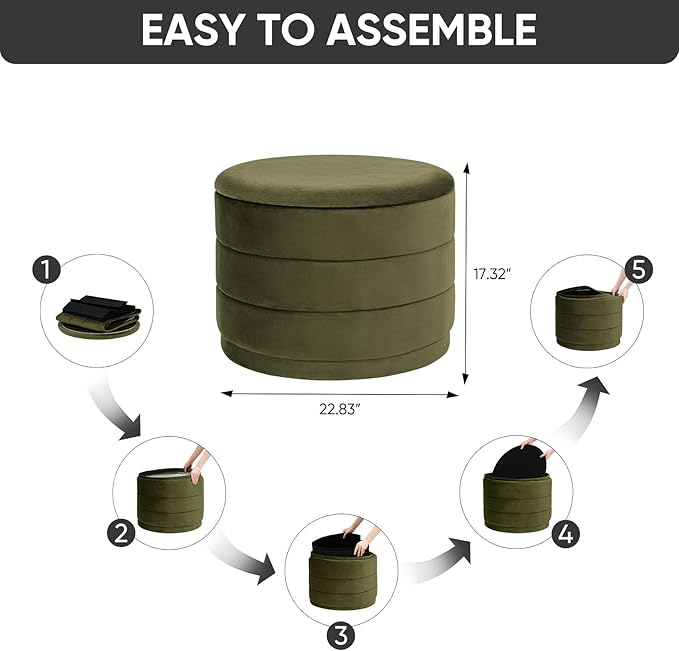 23" Upholstered Round Velvet Ottoman