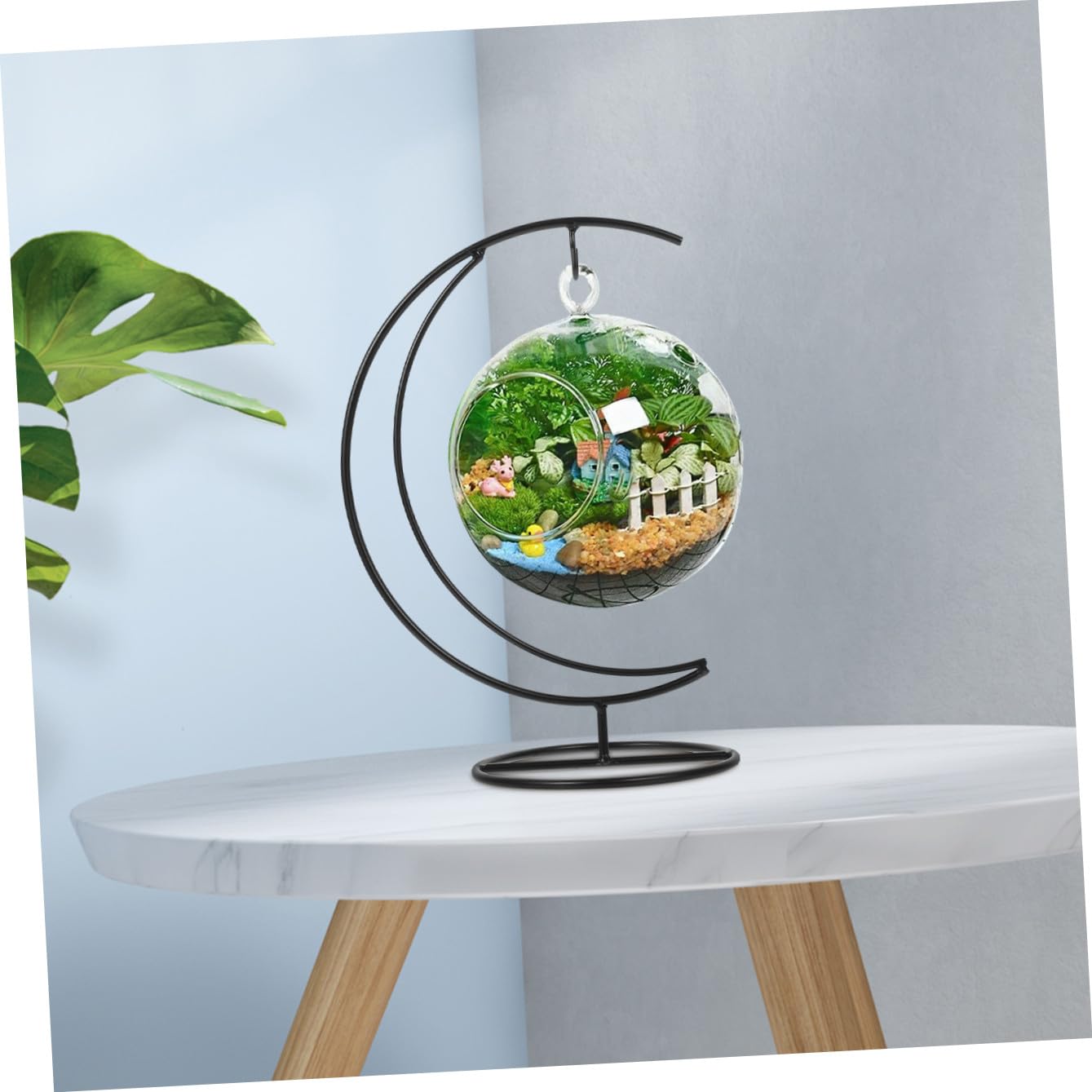 SEWACC Ornament Display Stand Moon- shape Iron Hanging Stand Rack Holder for Hanging Globe Air Plant Terrarium for Christmas Ornament and Home Wedding Decor