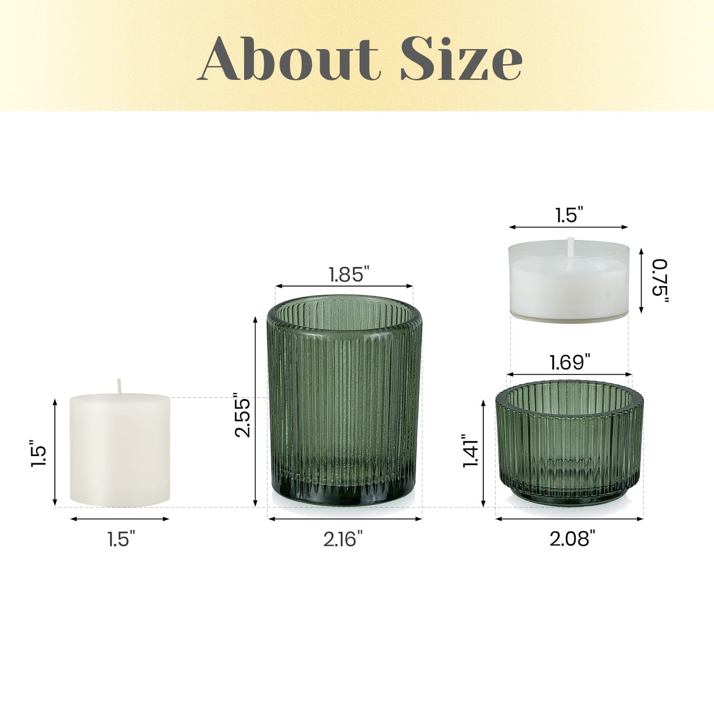 Hewory Glass Tealight Candle Holder: 8 Pcs Dark Green Votive Tea Lights Candle Holder, Ribbed Tea Light Holders Fall Decorations for Thanksgiving Table Centerpiece Wedding Party Home Decor