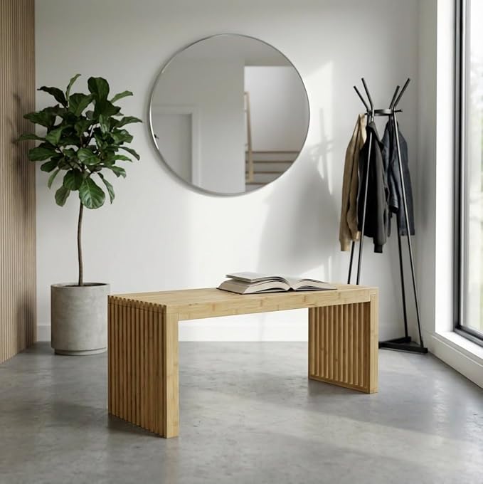 Bamboo Natural 36 inch Wooden Bench, Small Wood Benches