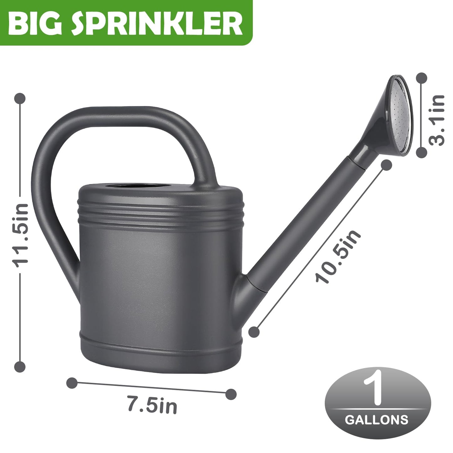 1 Gallon Watering Can for Indoor Plants, Garden Watering Cans for Outdoor Plant House Flower, Modern Plant Watering Can Large Long Spout with Sprinkler Head