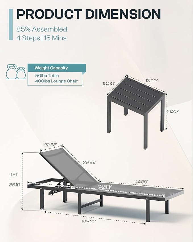Pool Lounge Chairs Set of 3，Outdoor Lounge Chairs