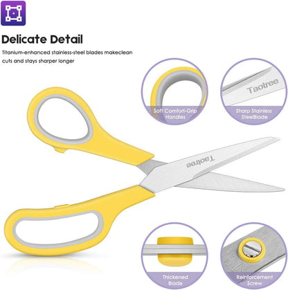 Scissors Bulk 20-Pack, Taotree 8" All Purpose Scissors, Soft Comfort-Grip Stainless Steel Sharp Shears for School Supplies Office Desk Home, Classroom Teacher Sewing Fabric Craft, Right/Left Handed