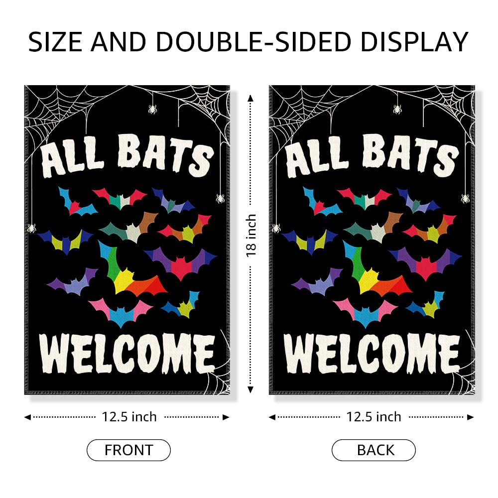 Gkodw All Bats Welcome Garden Flag, Funny Equality Inclusive Yard Sign for Outside, LGBT Trans Pride Ally Flag, Halloween House Flags, Bat Fall Lawn Porch Outdoor Farmhouse Decor for Family Friend