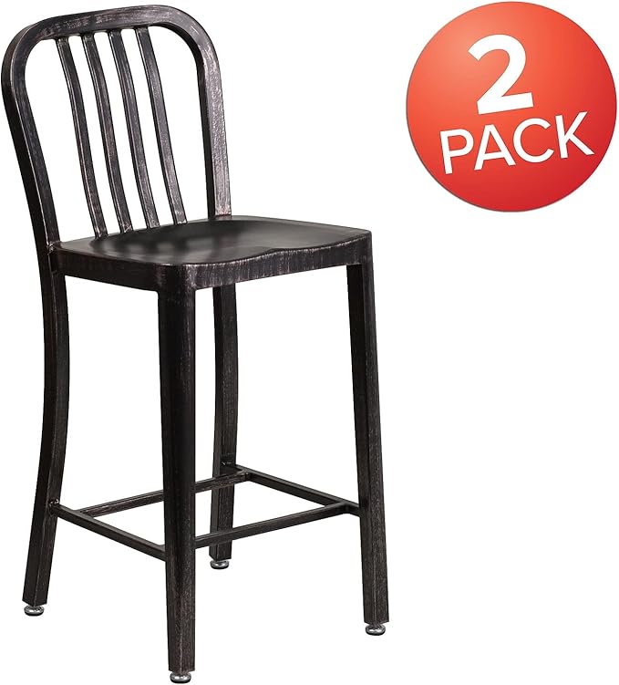 Flash Furniture Commercial Grade 24" High Black-Antique Gold Metal