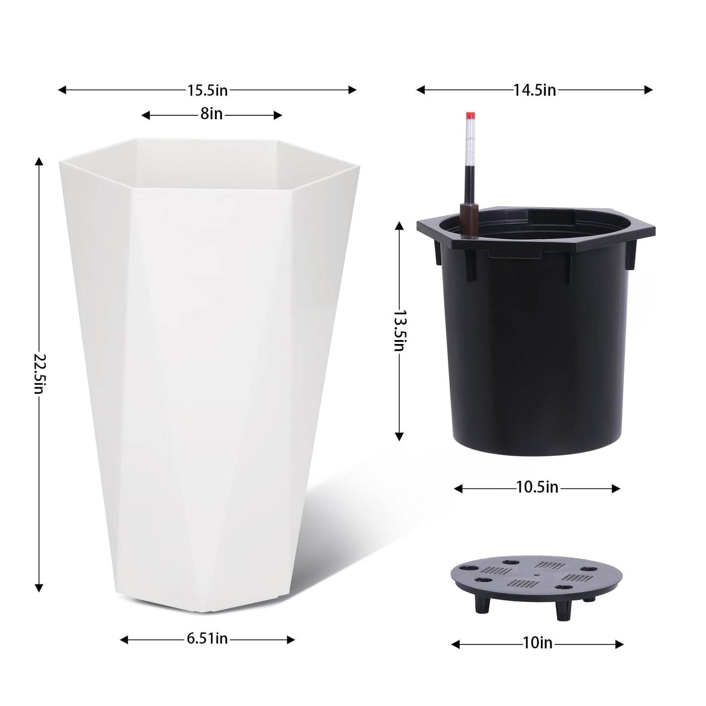 STMHOM 22.4 Inch Tall Planters for Outdoor Indoor Plants Set of 2, Tapered Large Flower Pots with 2 Trays and a Water Level Monitor Planter Pots, Plant Pot for Patio, Balcony, Lounge