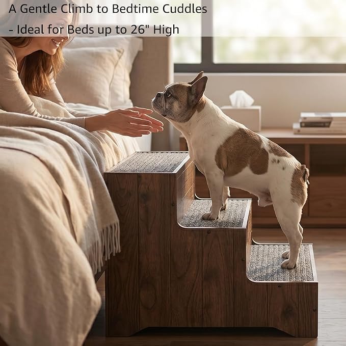 beeNbkks Furniture Style Dog Stairs, Pet Steps for Small Dogs and Cats, Wooden Non-Slip Pet Ladder for Elderly Injured Pets Short Legged Puppy to Reach Couch Sofa High Bed Windowsill