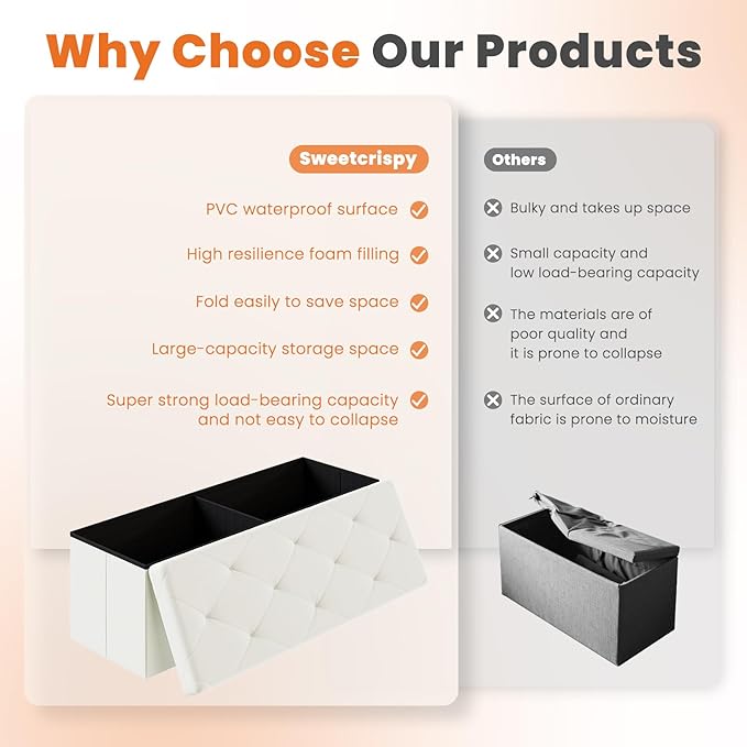 Sweetcrispy 43 Inches Folding Ottoman