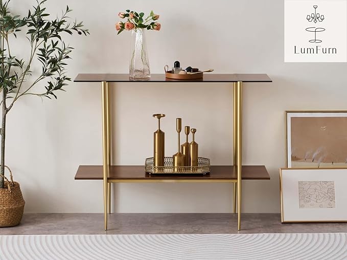 LumFurn Glass Console Table for Living Room, Foyer & Entrance, 2-Tiers