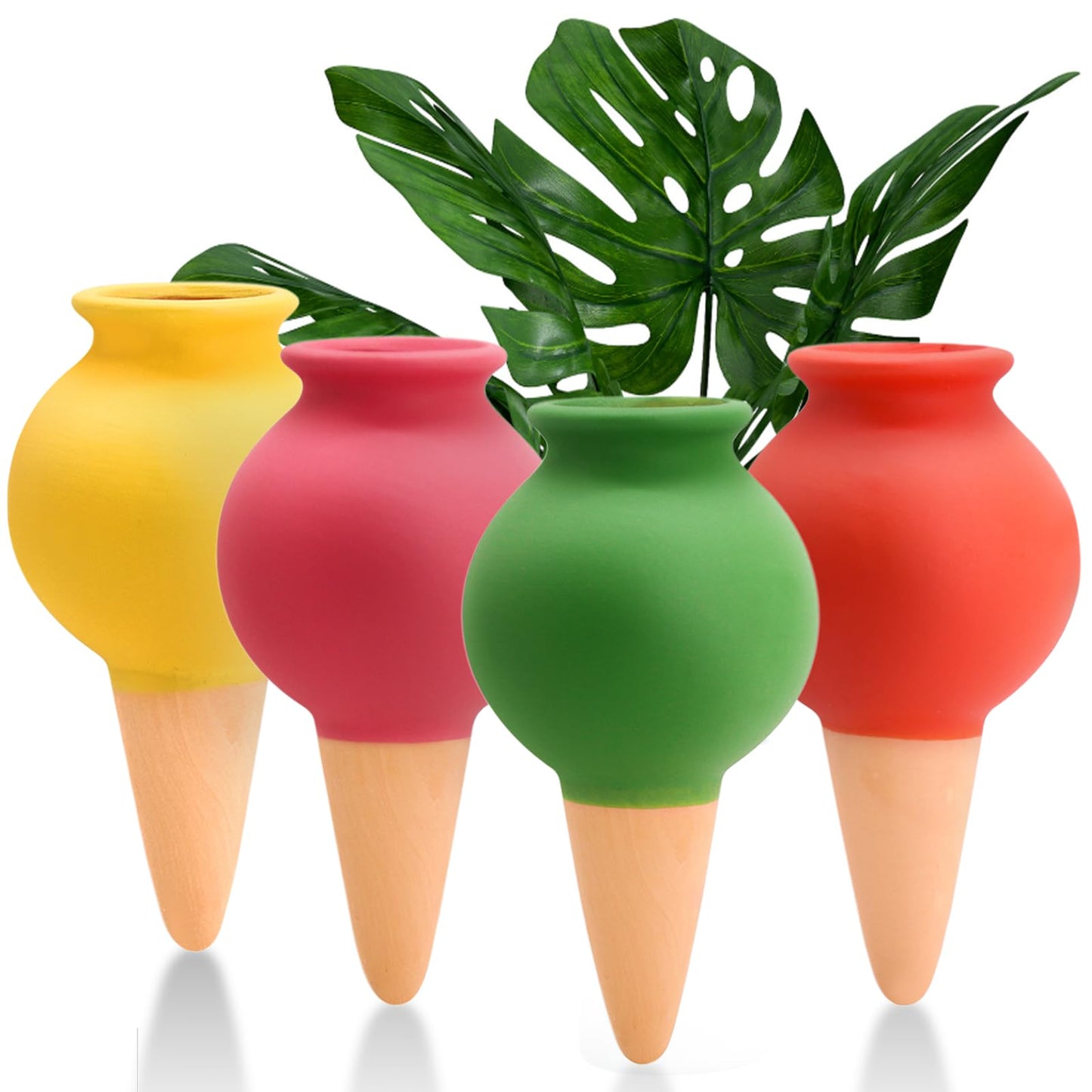 4 Pack Terracotta Watering Spikes, Self Watering Globes, Slow Release Self Watering Planter Insert, Plant Watering Globes for Indoor and Outdoor Plants
