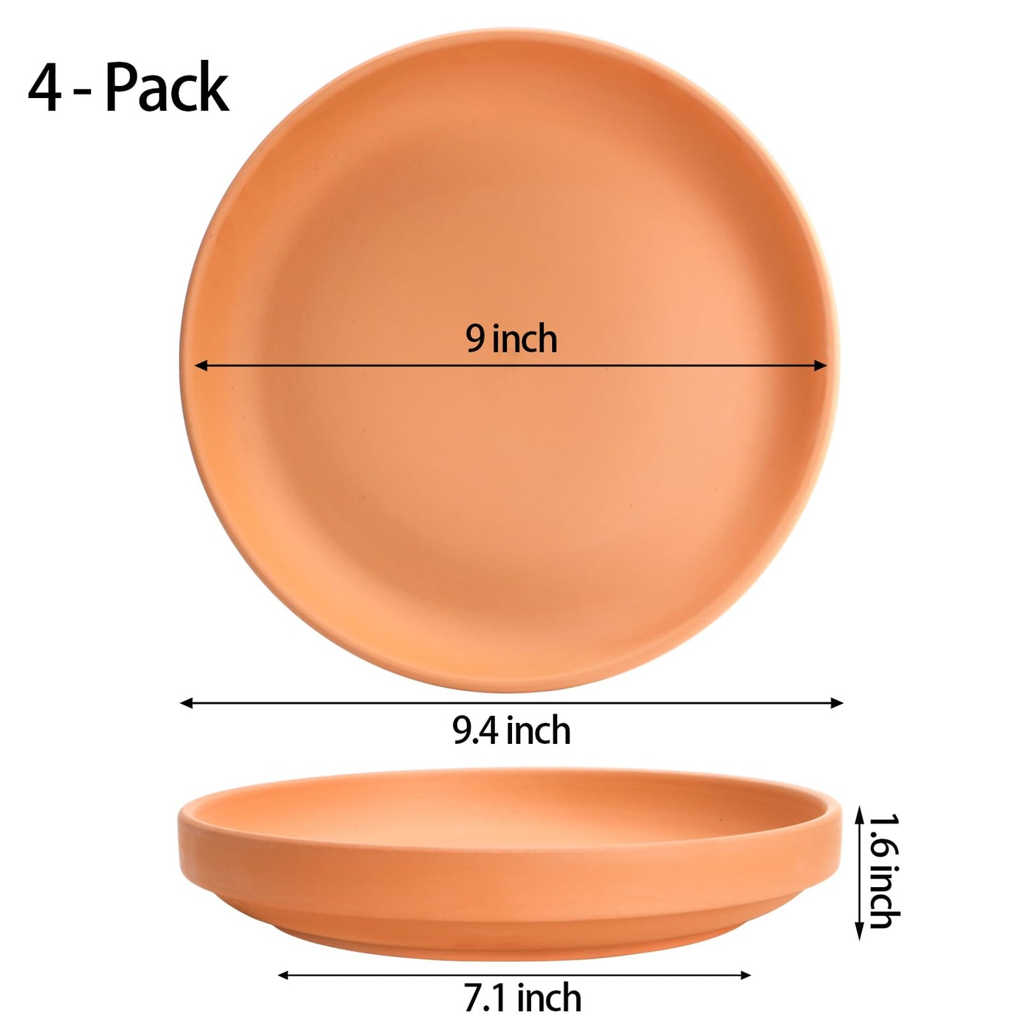 Suwimut 4 Pack Terracotta Plant Saucer Pots Tray, 9 Inch Large Round Planter Saucers for 8 Inch 8.5 Inch 9 Inch Flower Pot with Drainage Hole, Clay Drip Tray for Indoor & Outdoor Plants
