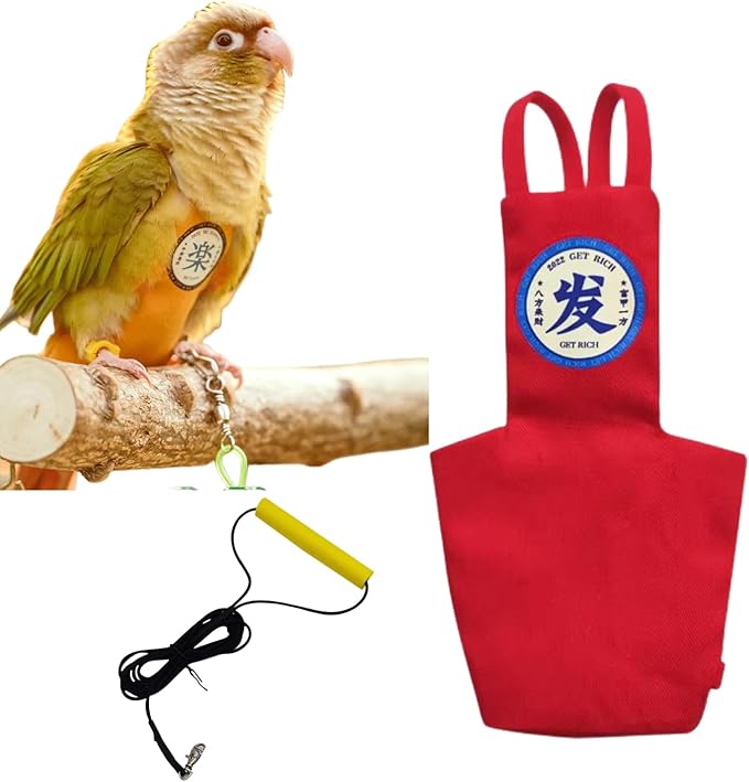 MANON ROSA Bird Diapers Leash Set Washable Reusable Handmade Flight Suit Waterproof Inner Layer - Protective Parrot Nappy Clothes Parakeets Macaws Budgies Canaries (Red6,Pigeon)