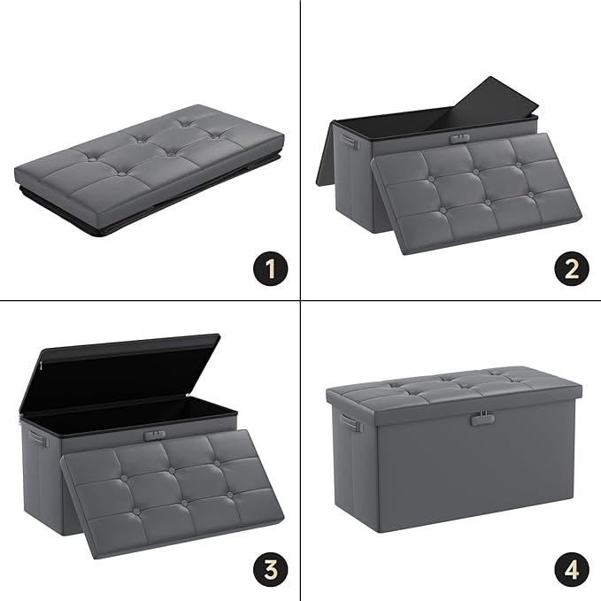 ENGPOW Storage Ottoman Bench, Fireproof Folding Bench