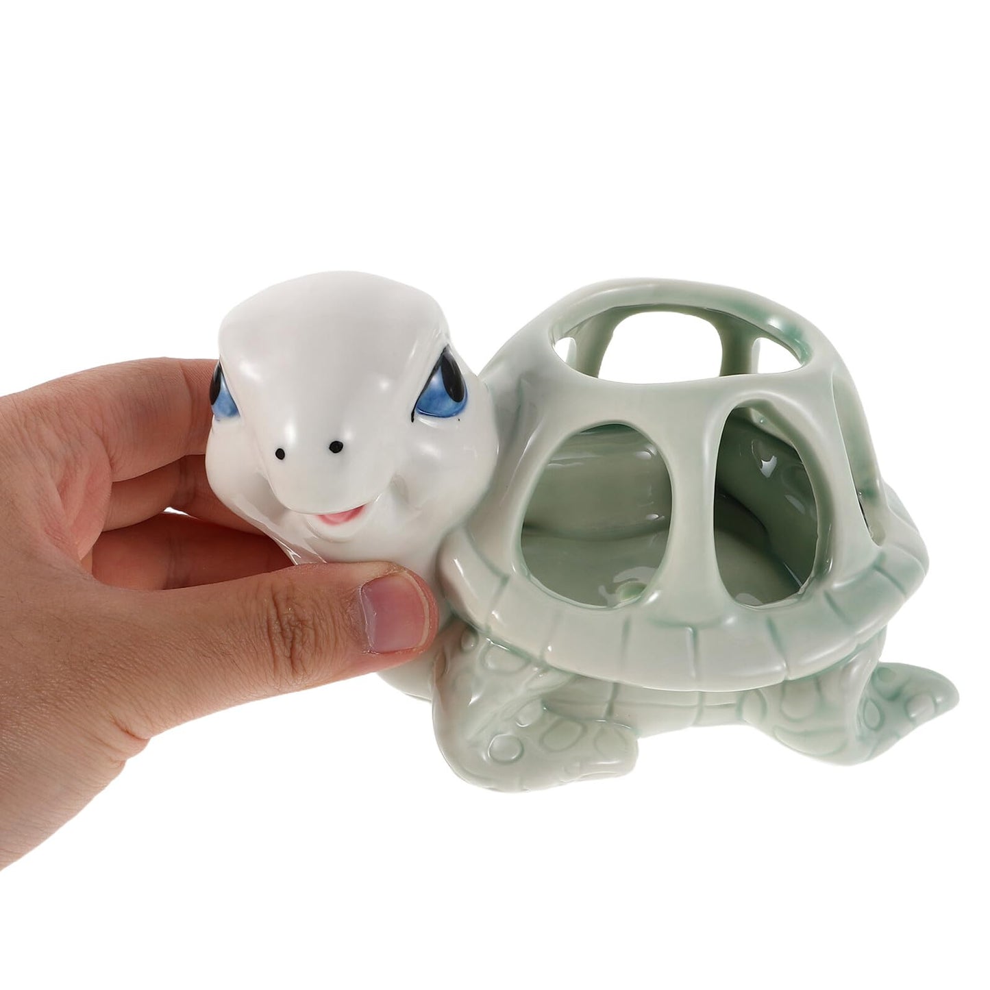 DOITOOL Cute Hand-Painted Ceramic Animal Succulent Planter Pot for Indoor Outdoor Desk Decor, Small Turtle Shape Porcelain Flower Pot, Unique Tiny Cartoon Flowerpot