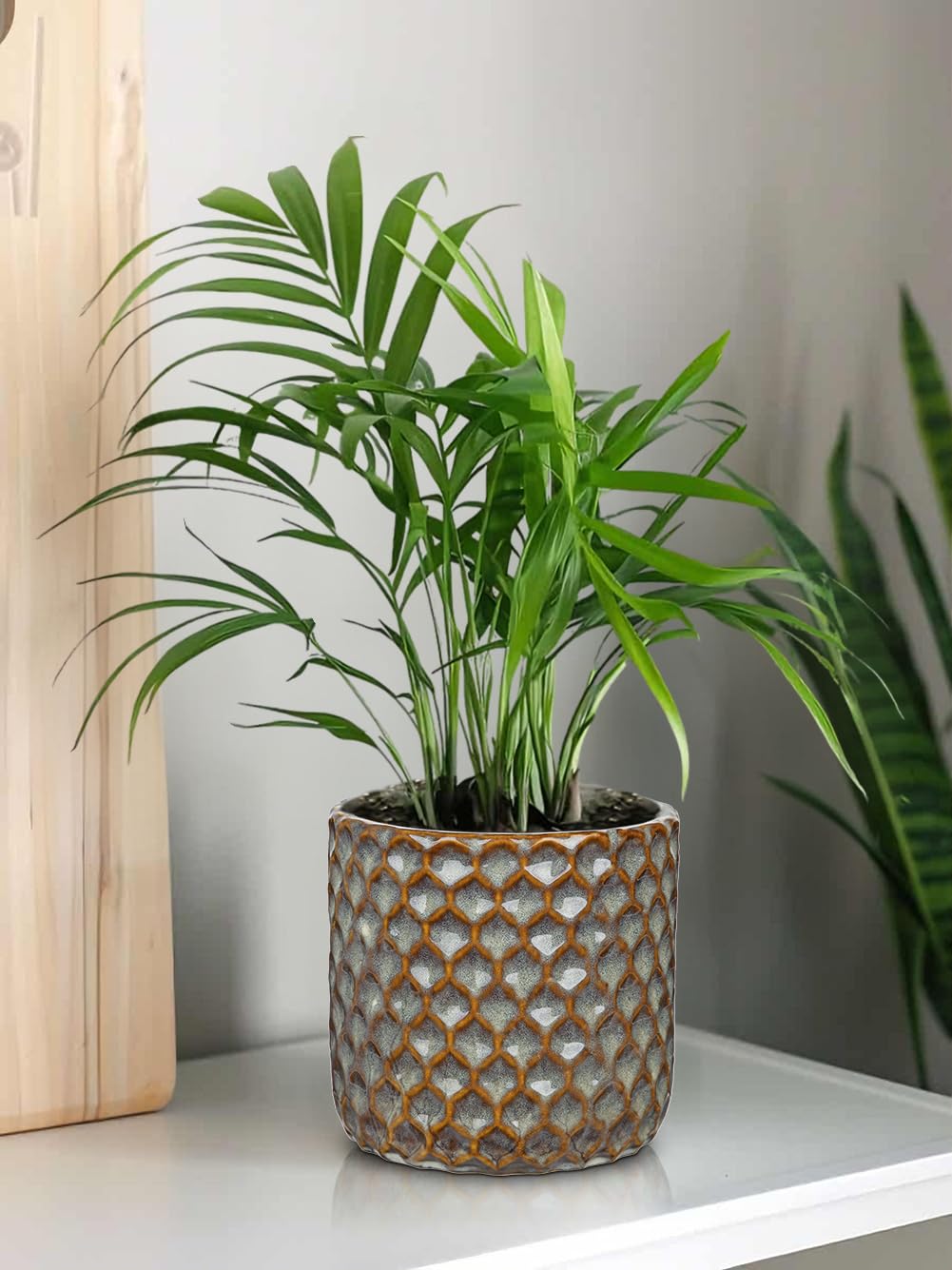 Oairse Small Ceramic Pots for Plants, 5.3 inch Brown Plant Pot Indoor with Drainage Ceramic Planters for Indoor Plants Succulent Planters Decorative Flower Pots for Cactus, Snake Plant, Herb
