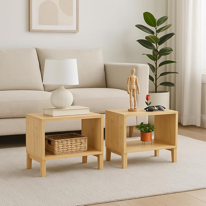 Bamboo Coffee Table Set of 2 – Modern End Tables