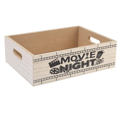 ZQUDBF Wooden Movie Night Snack Tray with Handles – Reusable Popcorn Bucket Organizer for Theater Room Decor – Sturdy Gift Basket for Family Movie Nights & Holiday Parties (Movie Night)