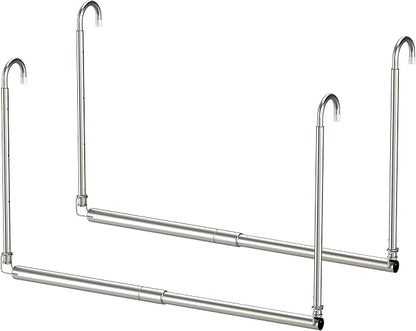 Hanging Closet Rod, 2 Pack Adjustable Height & Width Closet Rods for Hanging Clothes-Closet Extender Hanging Rod Space-Maximizing Design Suitable for Hanging and Drying Clothes, Silver