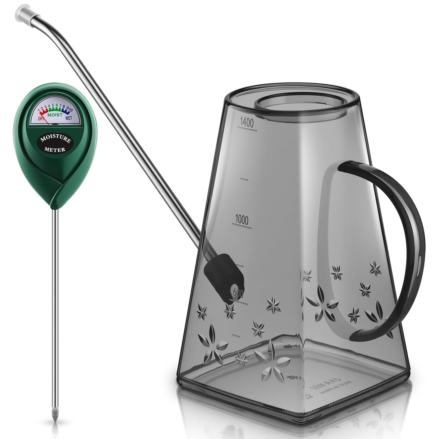 Ferrochef Indoor Plants Watering Can for Indoor Plants Long Probe Soil Moisture Meter Long Spout Watering Cans Water Monitor Indicator for Pot Flower House Gardening Farming(Gray,1.4 L,Trapezoid)