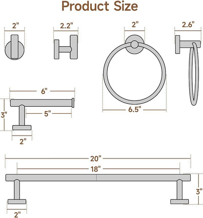 USHOWER Matte Black Bathroom Hardware Set, Modern 18-Inch Towel Bar Set Wall Mounted, Durable SUS304 Stainless Steel Bathroom Accessories Set, 4-Piece