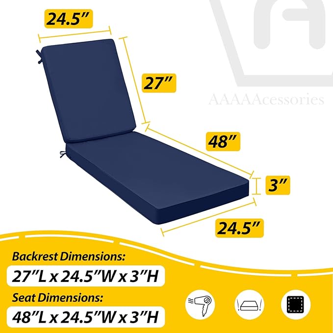 AAAAAcessories Outdoor Chaise Lounge Cushions, Fade-Resistant, Waterproof Patio