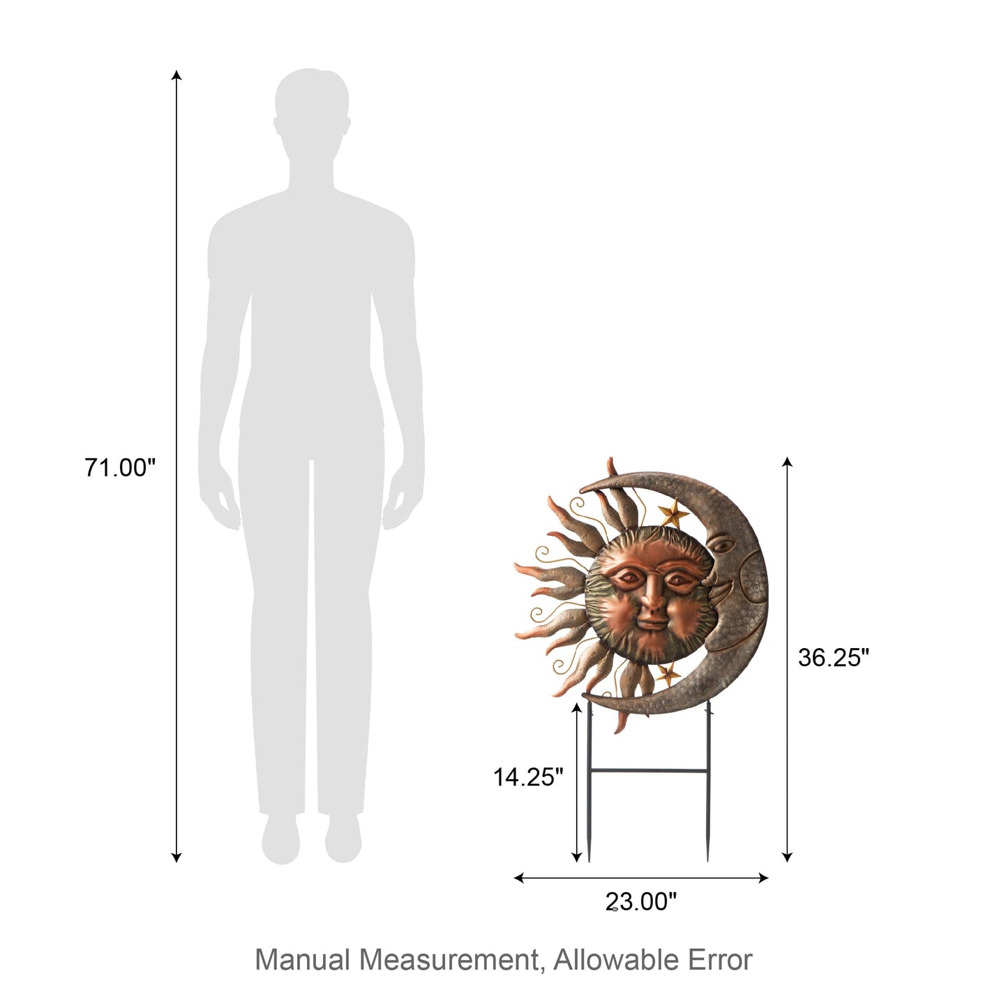 Glitzhome Metal Sun and Moon Wall Decor, Garden Yard Stake with Celestial Outdoor Sculpture Design, Bronze Copper Rustic Art for Patio Lawn Spring Landscape Decoration
