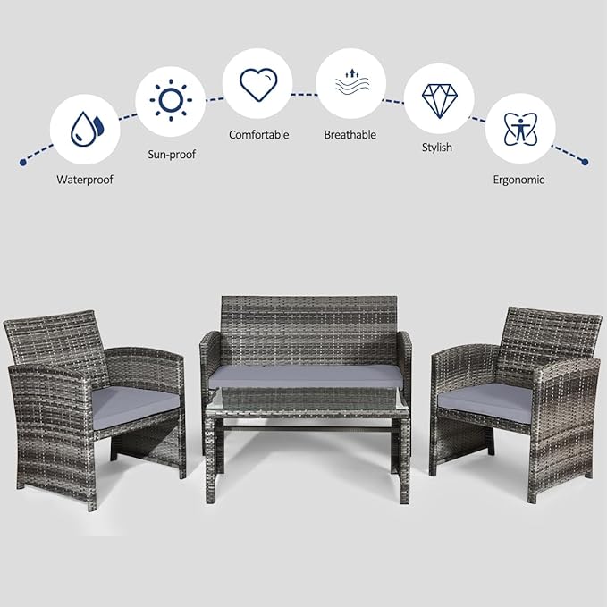 Tangkula 8 Pieces Patio Wicker Conversation Furniture Set, Patiojoy Sofa &