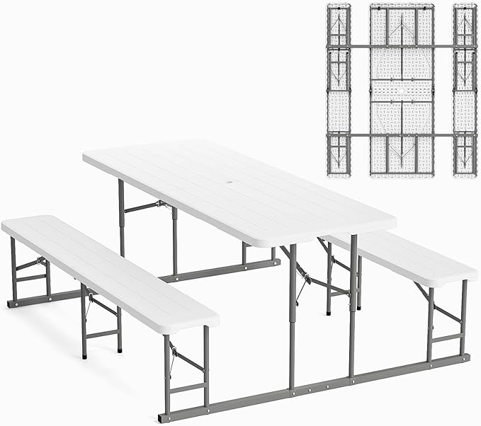 VINGLI Folding Picnic Table and Bench Set, Portable Outdoor Dining Furniture