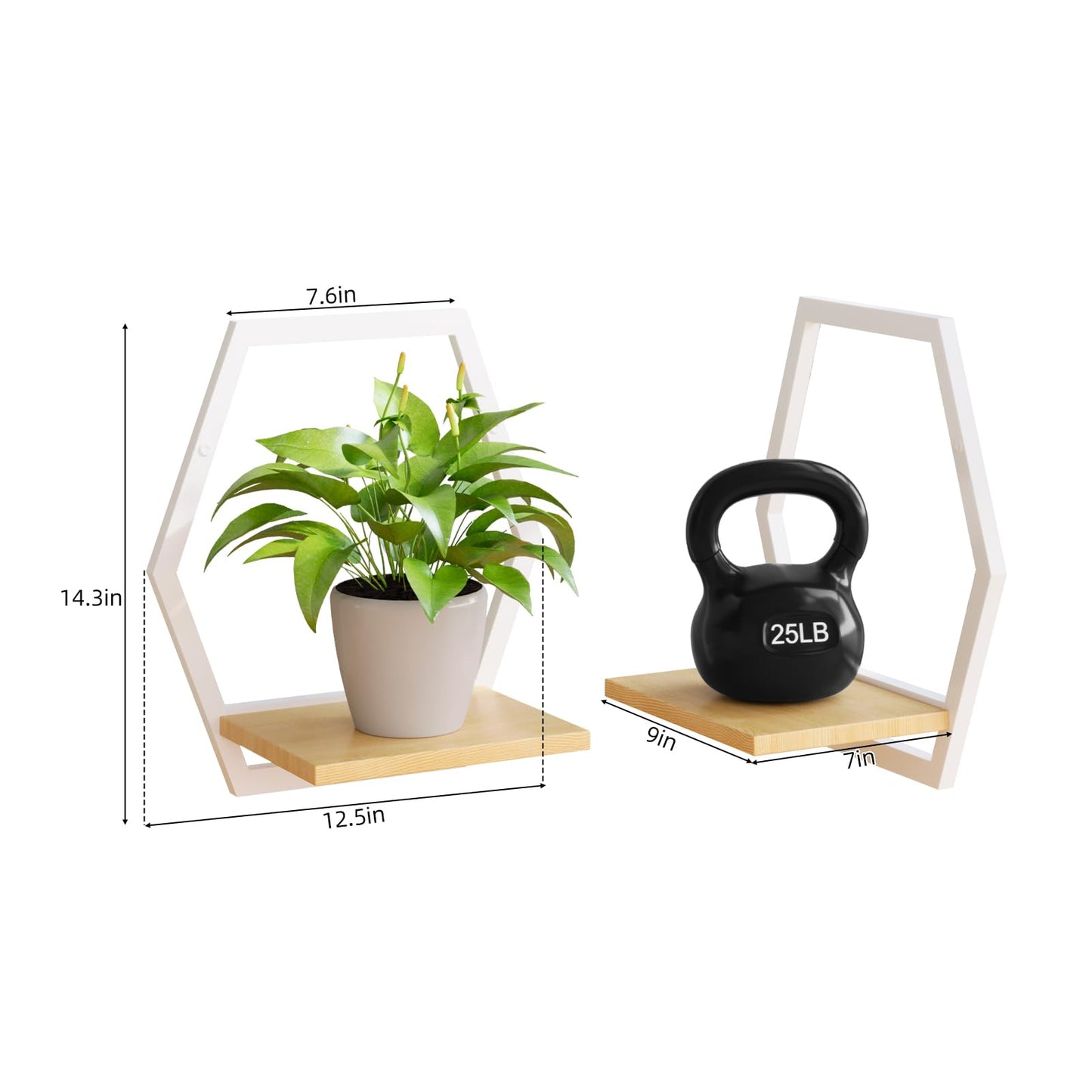 Rioneta 3 Pack Solid Wood & Heavy Duty Metal Wall Plant Stands,9 inch Natural Wood Shelf, Boho Arch Hanging Planter for Indoor 25 LB Load for Plants White