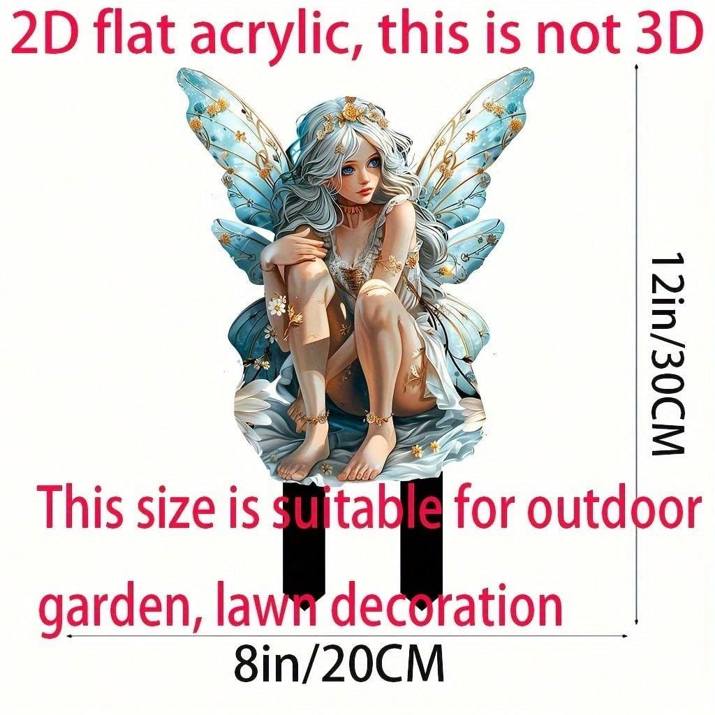 YUEYINGMG Garden Decor, Acrylic 2D Stake, Pot Plants Garden Yard Lawn Outdoor Fairy Statue Ornaments, Fairy Garden Accessories Decoration (Style E)