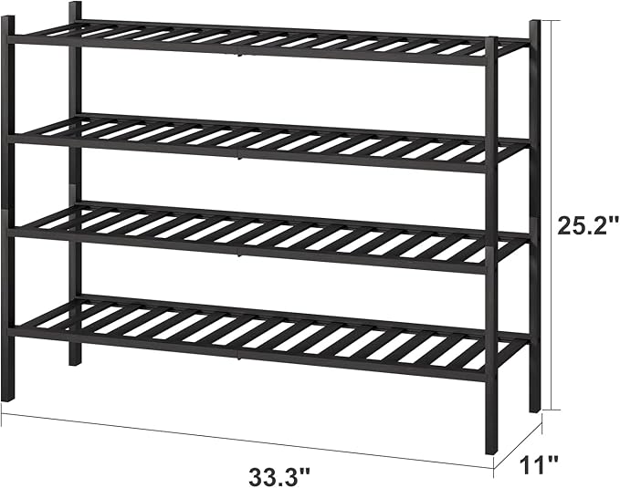 viewcare Black 4-Tier Long Shoe Rack, Bamboo Wood