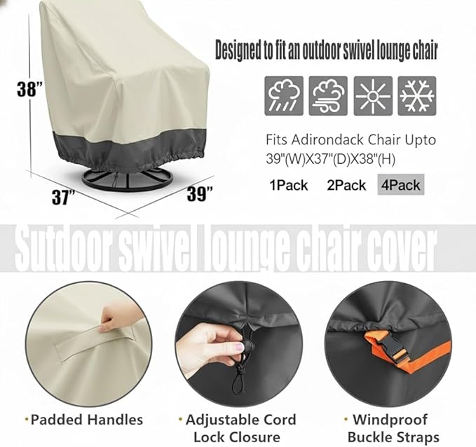 4 Pack Heavy Duty Patio Chair Covers