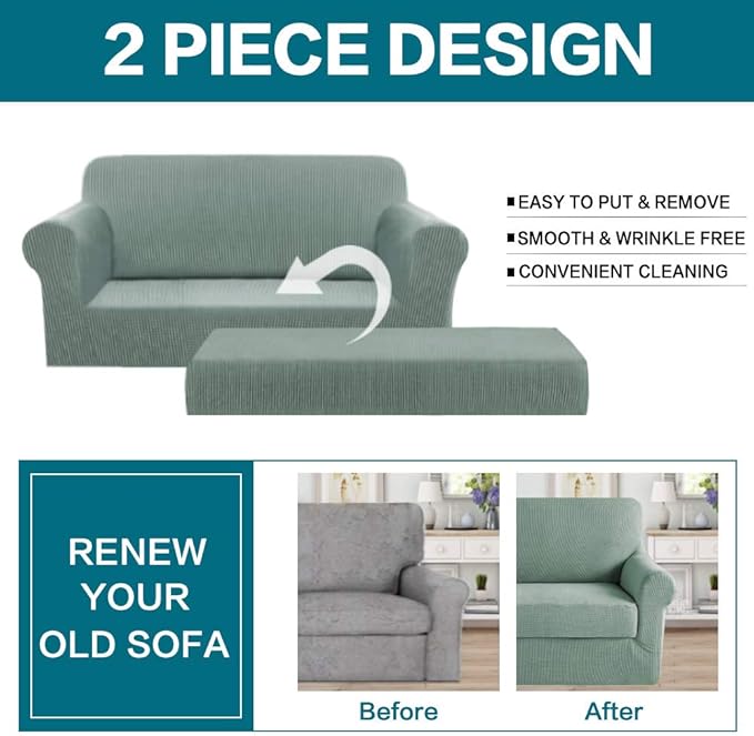 Turquoize Stretch Sofa Slipcover 2 Pieces Sofa Cover Couch Cover