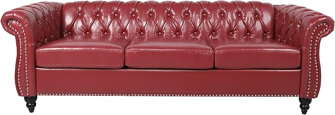 LEVNARY Chesterfield Sofa, Classic Tufted Upholstered Leather Couch, Modern 3