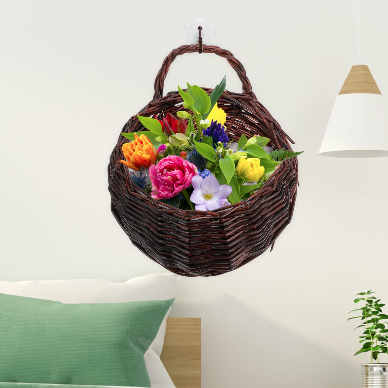 DOITOOL Rattan Woven Hanging Basket: 2PCS Wicker Wall Planter Woven Hanging Storage Basket Wall Flower Holders Indoor Outdoor Bohemia Planter