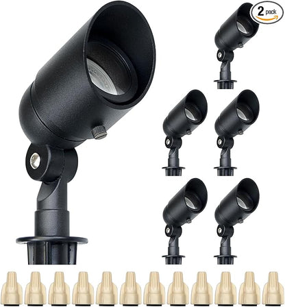 Lumina Lighting® 4W Landscape Lighting 12V Landscape Lights Low Voltage Landscape Spotlights Warm White Waterproof Outdoor Replaceable LED Bulb for Garden, Lawn, Porch, Patio and Yard (Black, 6-Pack)