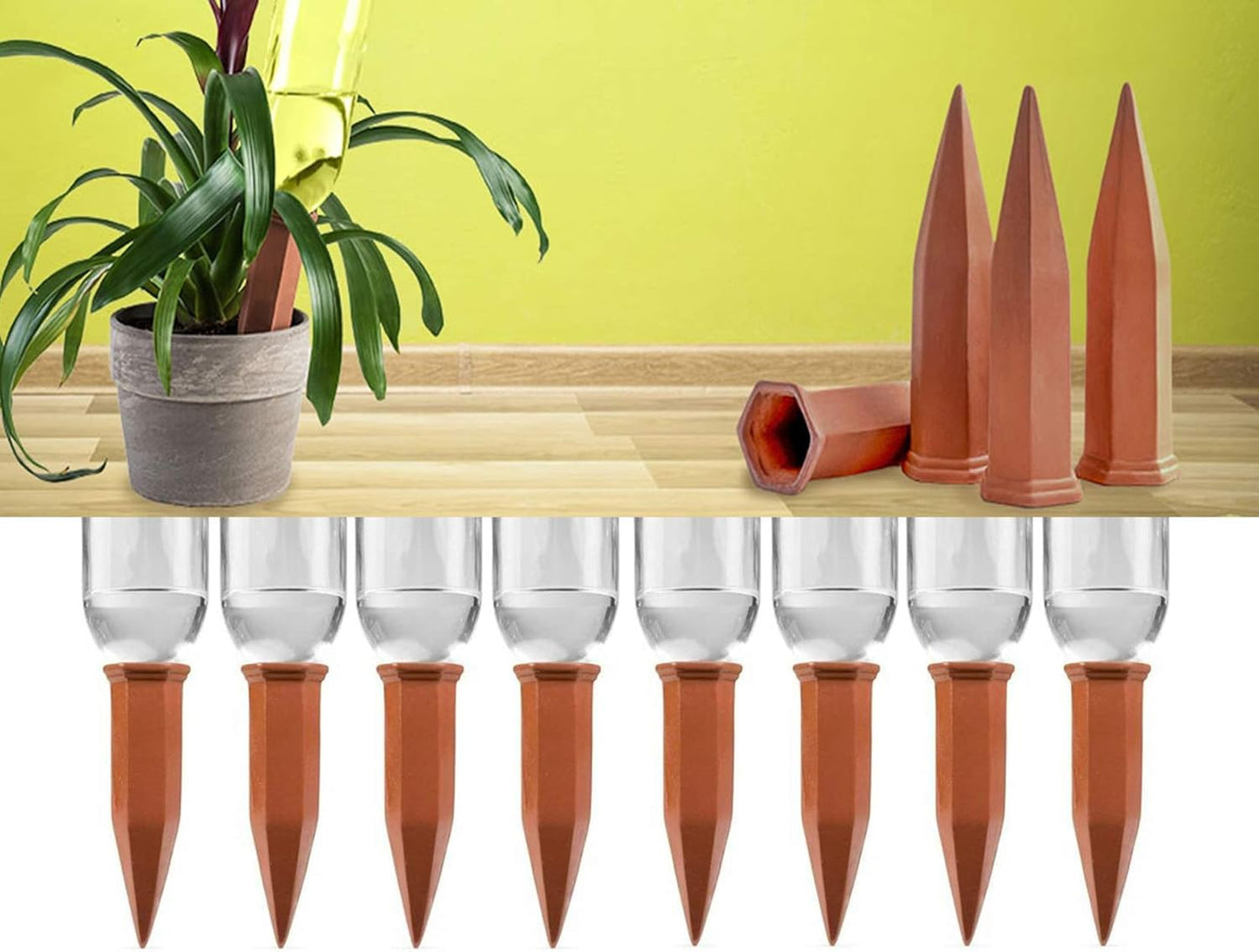 Plant Watering Devices, 8 Pack Terracotta Watering Spikes, Automatic Self Watering Spikes, Clay Wine Bottle Plant Watering Devices for Vacation, Self-Watering Stakes for Indoor Outdoor Plants