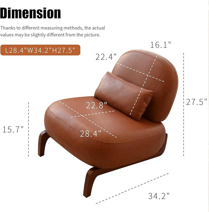 KEIKI Accent Chair with Solid Wood Legs, Faux Leather Single Seat Sofa