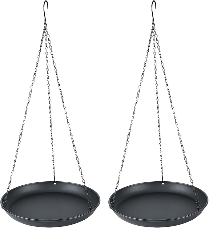 2-Pack Hanging Bird Bath, Outdoor Metal Birdbath with Shallow Feeder Bowl for Wild Birds, Garden, Patio, Deck & Yard, 2 Size (9.8"/11.8" Diameter) (11.8IN-2PACK)