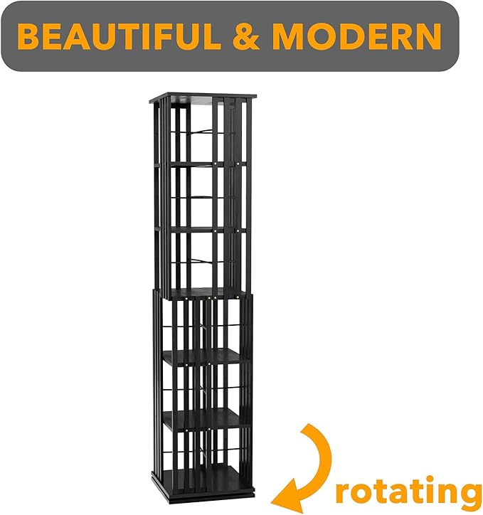 SpaceAid 6 Tier Rotating Bookshelf Tower, Bamboo Spinning Book Shelf, Revolving