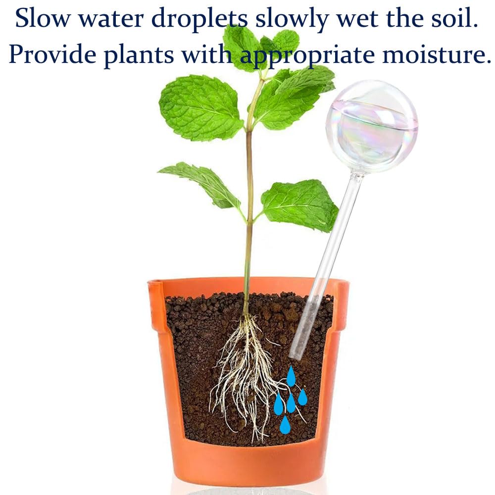 MOONSOUND Plant Watering Globes, 2pcs Plant Automatic Water Bulbs Flower Self Feeder Balls Irrigation Device Auto Waterer Planter Insert Stakes for Indoor Outdoor Garden Potted While Away on Vacation