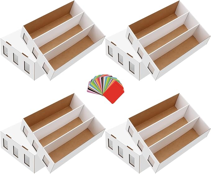 4 Pack Trading Card Storage Box, 9400+ Count Card Storage Box with 48 Card Divider White Sports Card Storage Box Cardboard Card Organizer Box Bulk Card Case Trading Card Box for Soccer Basketball Card